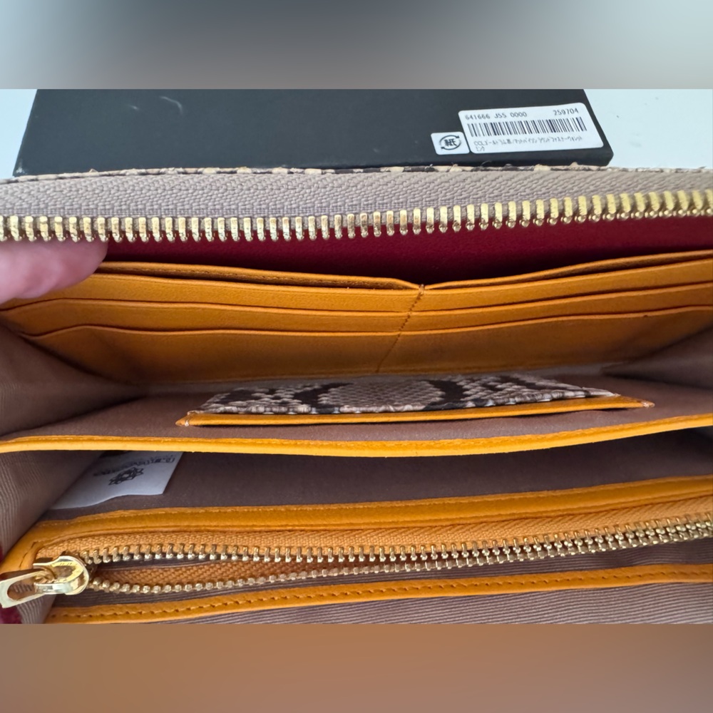 Cococelux Gold Women's Lamb Leather Taupe/Blush and Python Long Wallet - Picture 6 of 13